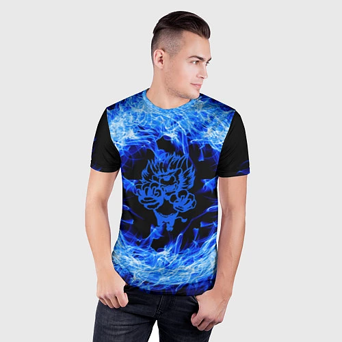 Мужская спорт-футболка Лев в синем пламени / 3D-принт – фото 3