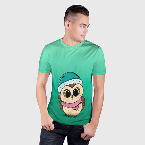 Мужская спорт-футболка Сова в шапке и шарфике / 3D-принт – фото 3