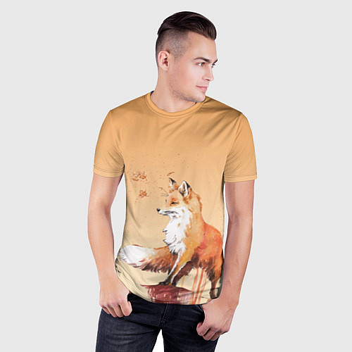 Мужская спорт-футболка Акварельная лиса задумчивости / 3D-принт – фото 3