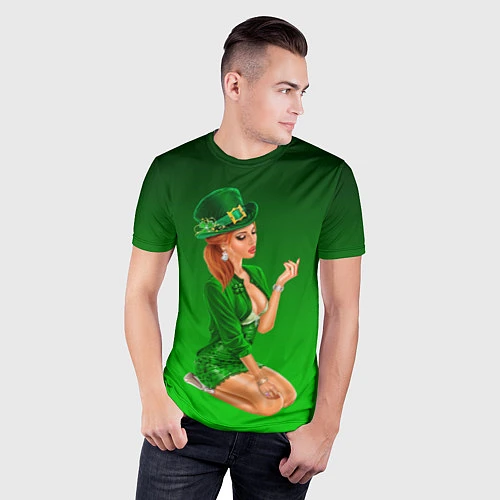 Мужская спорт-футболка Девушка лепрекон в зеленом / 3D-принт – фото 3