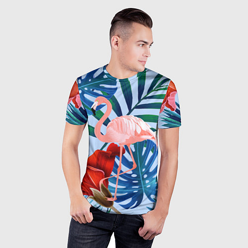 Мужская спорт-футболка Фламинго в папоротнике / 3D-принт – фото 3