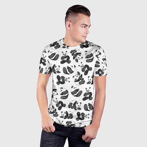 Мужская спорт-футболка Акварельные панды паттерн / 3D-принт – фото 3