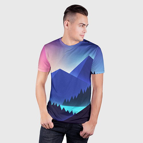 Мужская спорт-футболка Неоновые горы / 3D-принт – фото 3