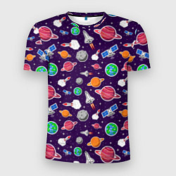 Мужская спорт-футболка Корабли, планеты и спутники