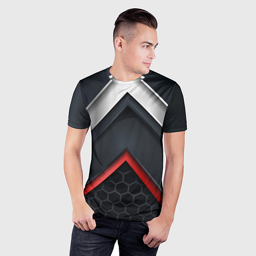Мужская спорт-футболка 3D соты объемная броня сталь / 3D-принт – фото 3