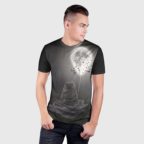 Мужская спорт-футболка Мопс и луна / 3D-принт – фото 3