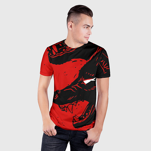 Мужская спорт-футболка Красный волк 3D / 3D-принт – фото 3