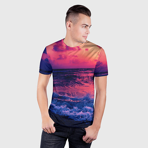 Мужская спорт-футболка Закат на берегу / 3D-принт – фото 3