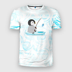 Мужская спорт-футболка Пингвин рыбачит