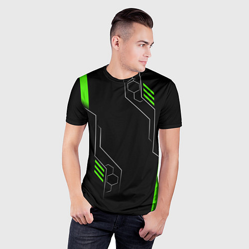 Мужская спорт-футболка ФУТУРИСТИЧНАЯ БРОНЯ ЗЕЛЕНАЯ / 3D-принт – фото 3