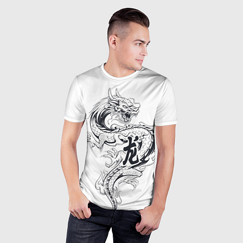 Мужская спорт-футболка Китайский дракон на белом фоне / 3D-принт – фото 3