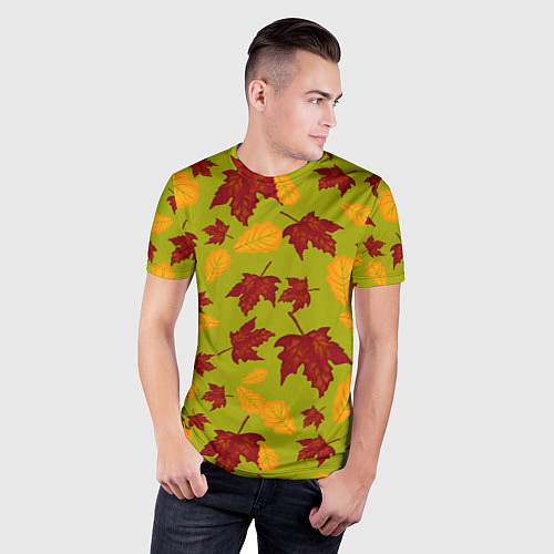 Мужская спорт-футболка Осенние листья клён и дуб / 3D-принт – фото 3