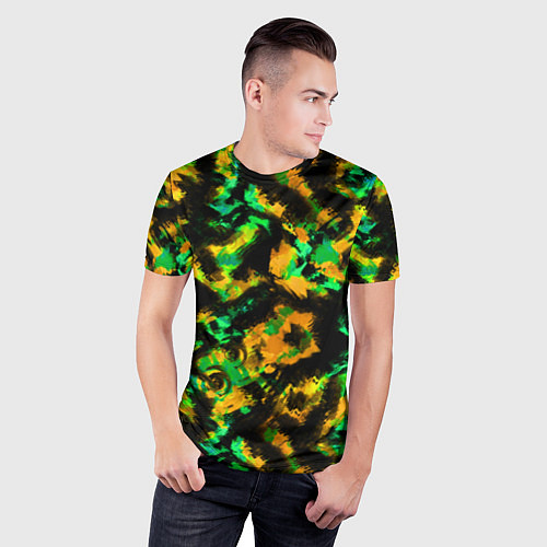 Мужская спорт-футболка Абстрактный желто-зеленый узор / 3D-принт – фото 3