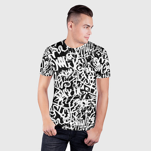 Мужская спорт-футболка Graffiti white on black / 3D-принт – фото 3