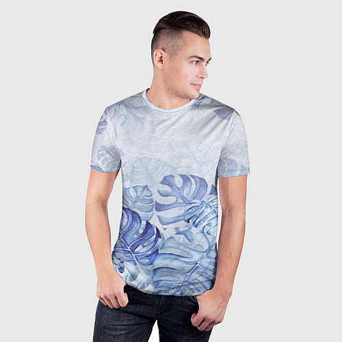 Мужская спорт-футболка Синие листья / 3D-принт – фото 3