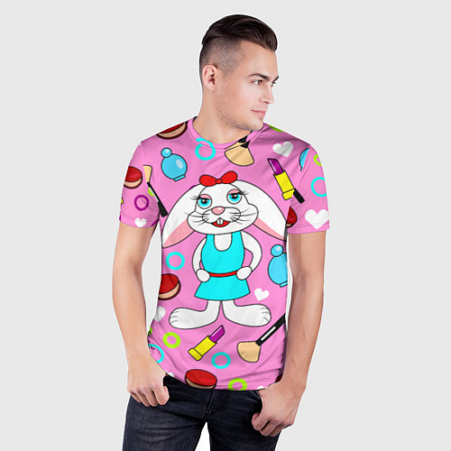 Мужская спорт-футболка Кролик и косметика / 3D-принт – фото 3