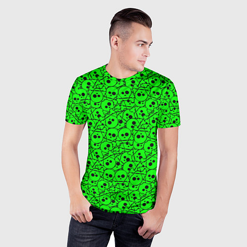 Мужская спорт-футболка Черепа на кислотно-зеленом фоне / 3D-принт – фото 3