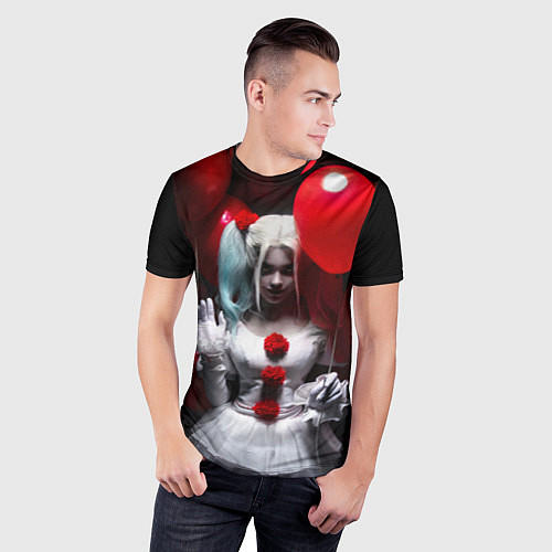 Мужская спорт-футболка Плохая девочка с красными шарами / 3D-принт – фото 3