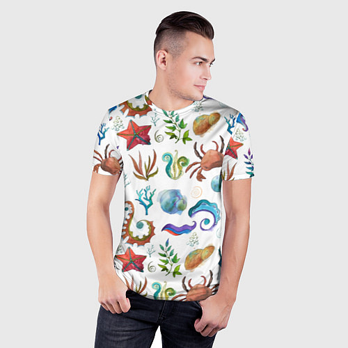 Мужская спорт-футболка Морской паттерн с крабами и водорослями / 3D-принт – фото 3
