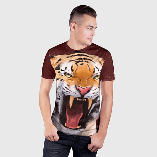 Мужская спорт-футболка Тигр красавчик сердится / 3D-принт – фото 3