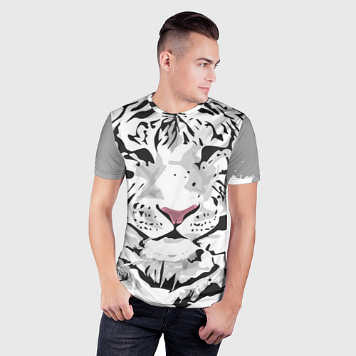 Мужская спорт-футболка Белый снежный тигр / 3D-принт – фото 3