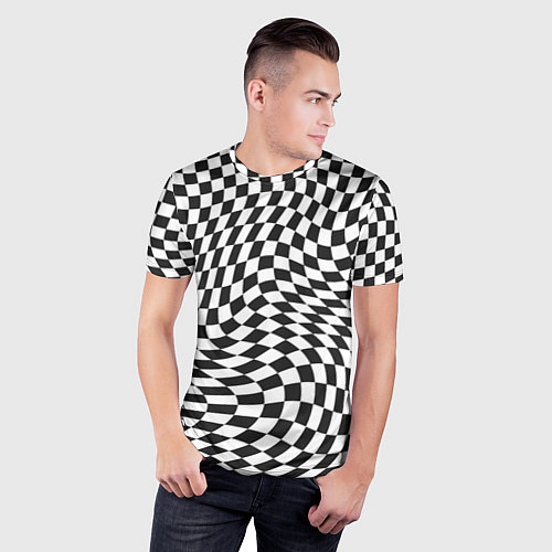 Мужская спорт-футболка Черно-белая клетка Black and white squares / 3D-принт – фото 3