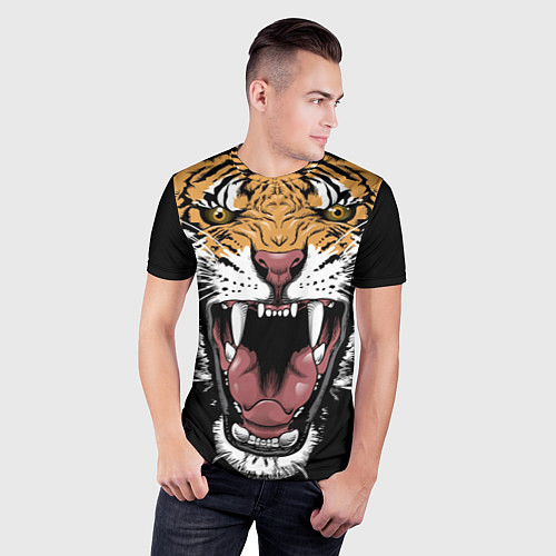 Мужская спорт-футболка Оскал амурского тигра / 3D-принт – фото 3
