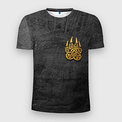 Мужская спорт-футболка Волчий отпечаток золотом Символ Велеса