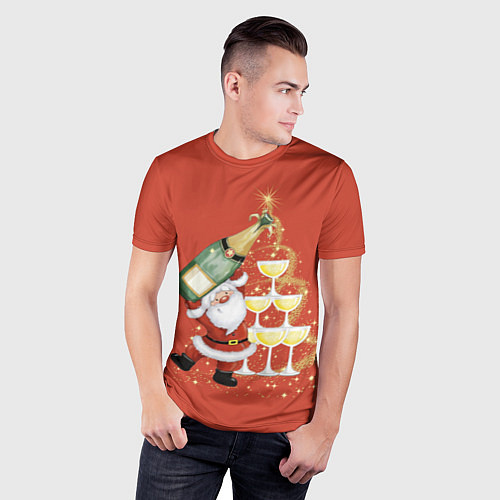 Мужская спорт-футболка Дед Мороз и шампанское / 3D-принт – фото 3