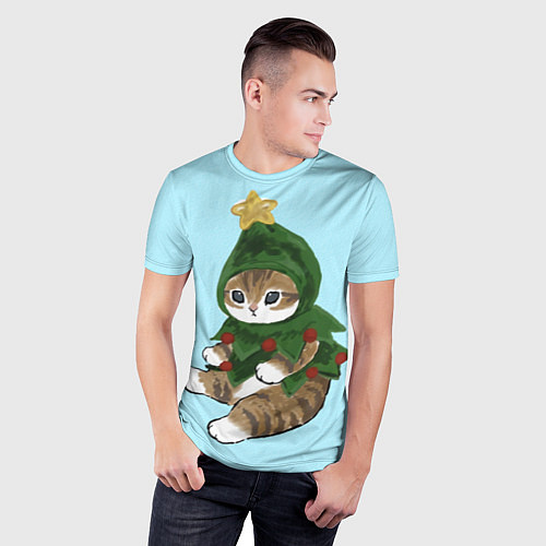 Мужская спорт-футболка Кот-ёлочка / 3D-принт – фото 3