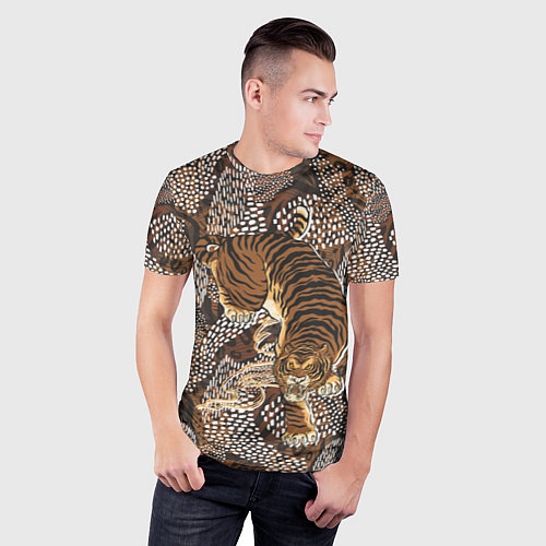Мужская спорт-футболка Тигр в засаде / 3D-принт – фото 3
