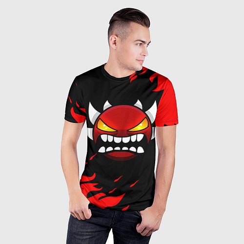Мужская спорт-футболка Geometry Dash: Demon Red Fire / 3D-принт – фото 3