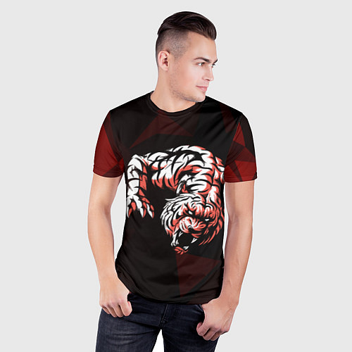 Мужская спорт-футболка Злой тигр нападает / 3D-принт – фото 3