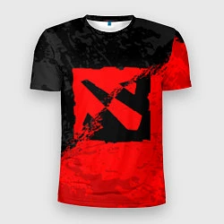 Мужская спорт-футболка DOTA 2 RED BLACK LOGO, БРЫЗГИ КРАСОК