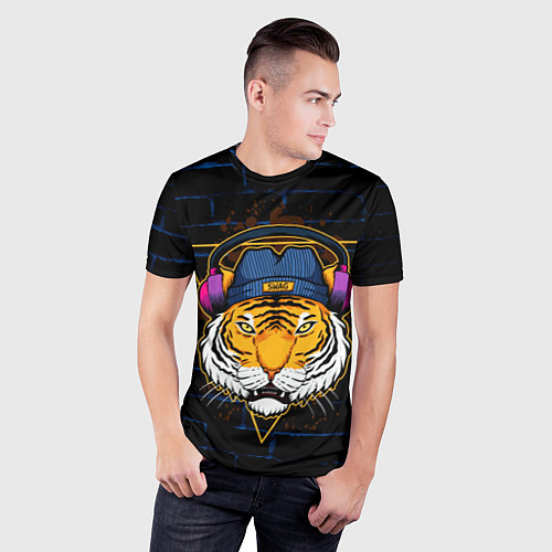 Мужская спорт-футболка Тигр в наушниках SWAG / 3D-принт – фото 3