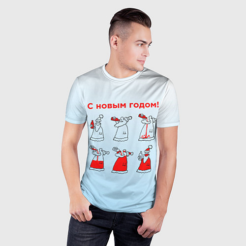 Мужская спорт-футболка Дед Мороз пьет красное / 3D-принт – фото 3