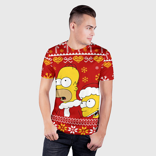 Мужская спорт-футболка Новогодний Гомер и Барт Симпсоны / 3D-принт – фото 3