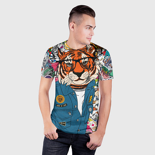 Мужская спорт-футболка Стикербомбинг с тигром / 3D-принт – фото 3