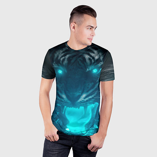 Мужская спорт-футболка Неоновый водяной тигр 2022 / 3D-принт – фото 3