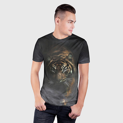 Мужская спорт-футболка Тигр в тумане / 3D-принт – фото 3