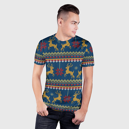 Мужская спорт-футболка Новогодний свитер c оленями 3 / 3D-принт – фото 3