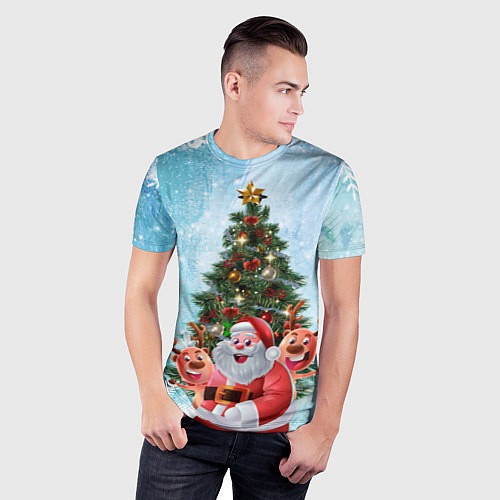 Мужская спорт-футболка Санта и олени / 3D-принт – фото 3