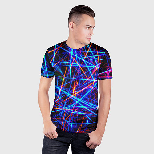 Мужская спорт-футболка NEON LINES Glowing Lines Effect / 3D-принт – фото 3