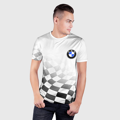 Мужская спорт-футболка BMW, БМВ СПОРТ, ФИНИШНЫЙ ФЛАГ / 3D-принт – фото 3