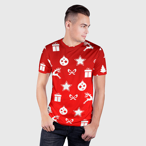 Мужская спорт-футболка Новогодний узор красный градиент / 3D-принт – фото 3