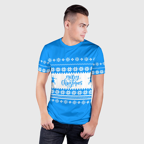 Мужская спорт-футболка MERRY CHRISTMAS BLUE / 3D-принт – фото 3