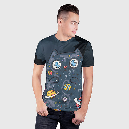 Мужская спорт-футболка Космический кот в планетах / 3D-принт – фото 3