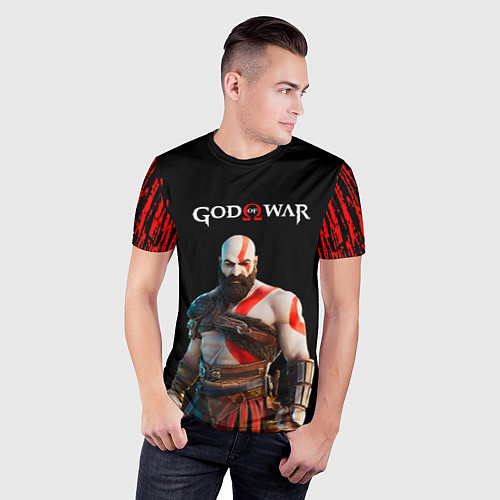 Мужская спорт-футболка God of War красные разводы / 3D-принт – фото 3