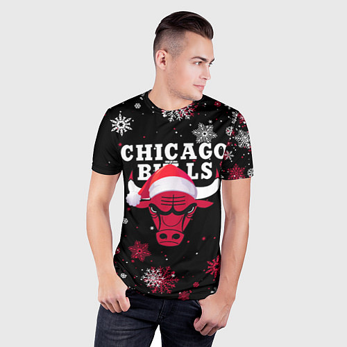 Мужская спорт-футболка НОВОГОДНИЙ CHICAGO BULLS 2022 СНЕЖИНКИ / 3D-принт – фото 3