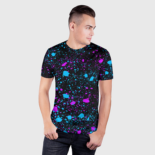 Мужская спорт-футболка Брызги неоновые ярких красок / 3D-принт – фото 3